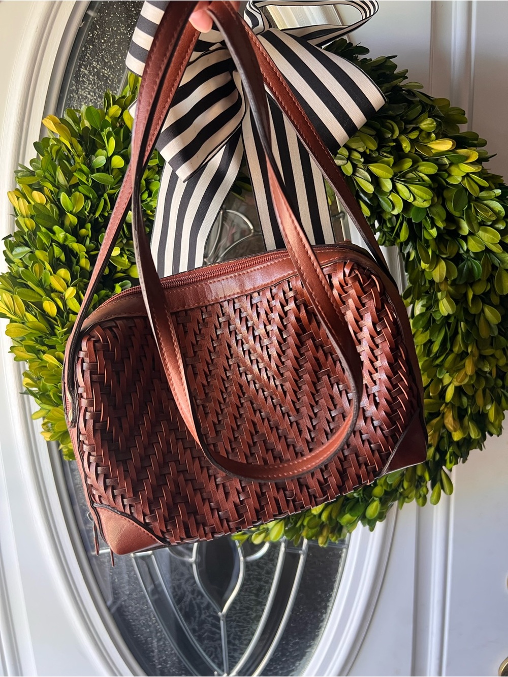 Woven Leather Crossbody Bag - Brown - Picture 2 of 3